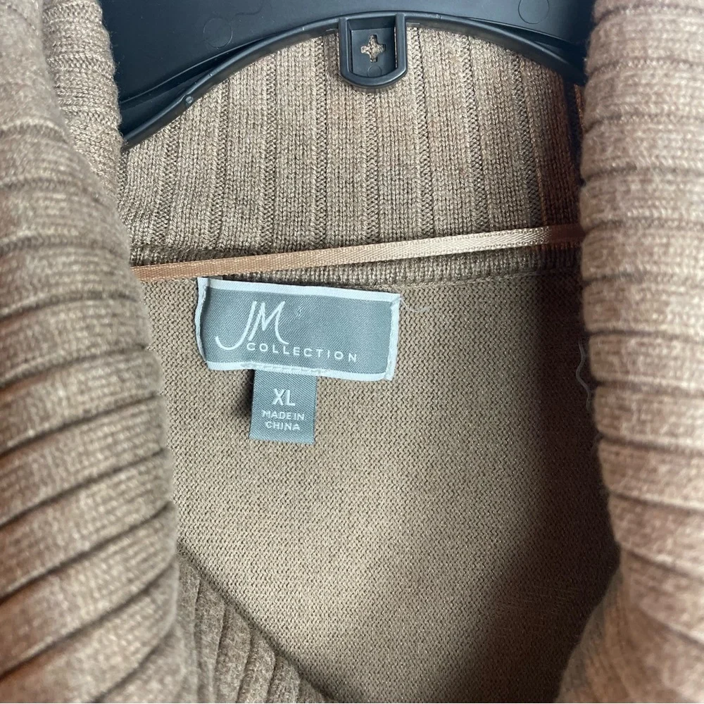 JM Collection Cowl Neck Faux Wrap Sweater Buckle Detail Brown Taupe Boho XL Chic